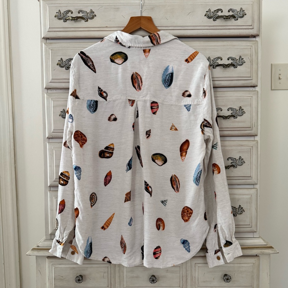 Sea Shells Linen Beach Boho Button Shirt - Picture 3 of 5